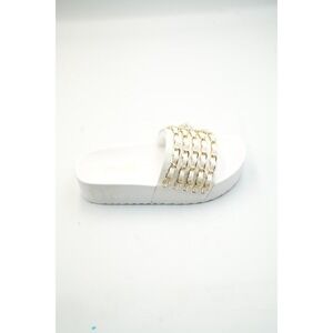 Mudd Women's White Slide Sandals Gold‎ Chain Accent Size 7 Platform Slip-On